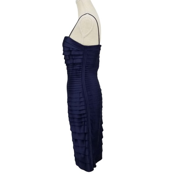 JS Collections Navy Tiered Satin Sheath Dress 4 - Picture 3 of 13